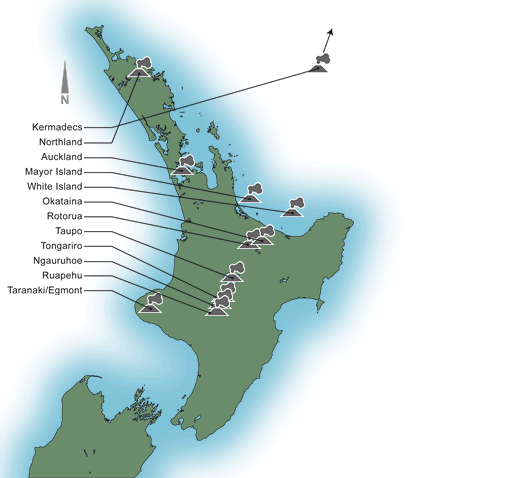 Location of NZ volcanoes